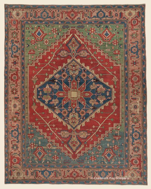 Antique 19th Century Serapi Rug, Diamond Medallion